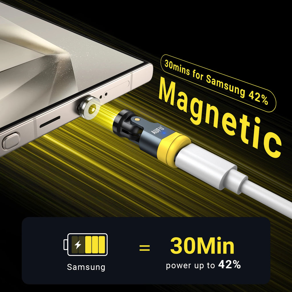 AUFU 540 Degree Rotating Magnetic Adapter USB to Type-C Charging Cable Magnetic USB C Female Converter for iPhone17 Mobile Phone