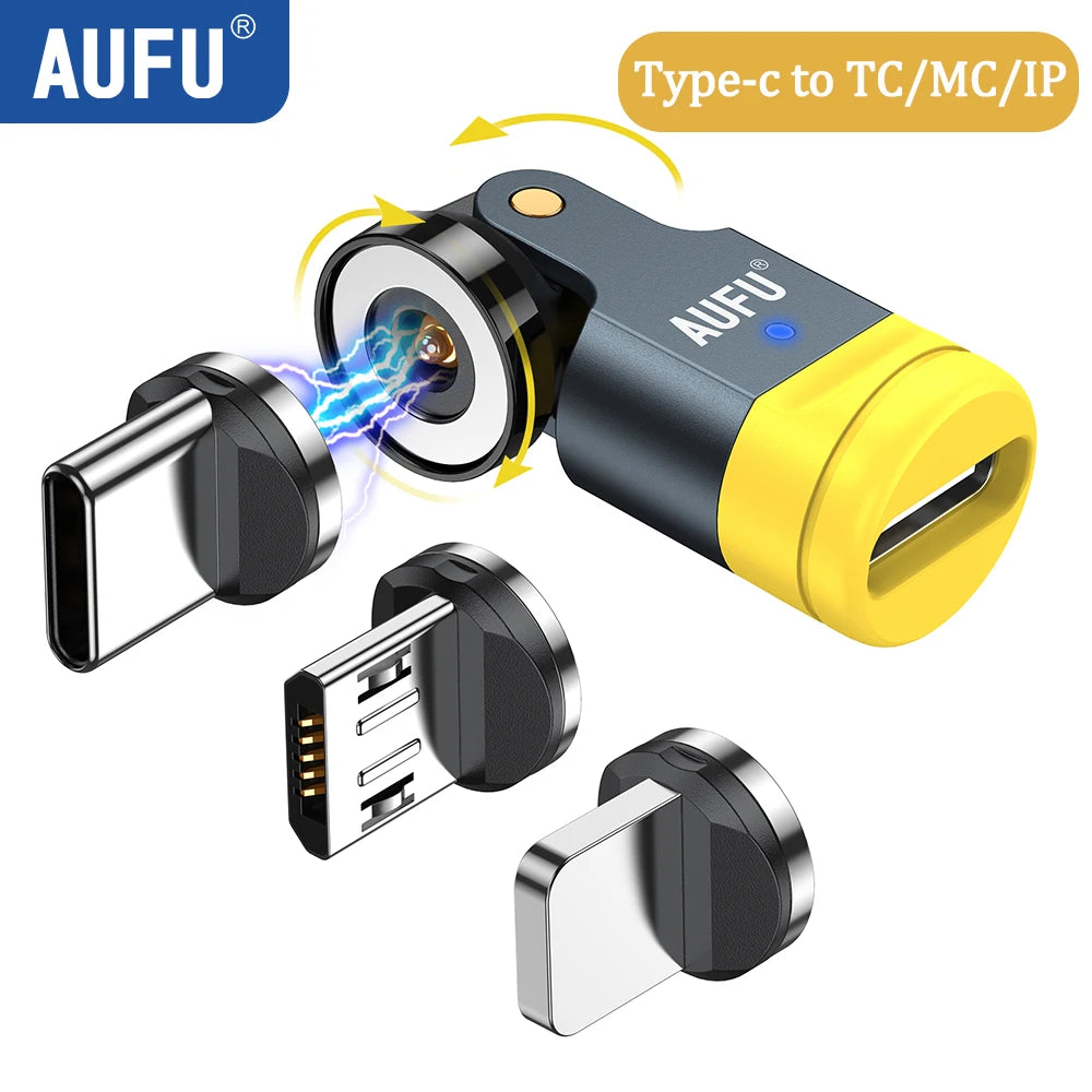 AUFU 540 Degree Rotating Magnetic Adapter USB to Type-C Charging Cable Magnetic USB C Female Converter for iPhone17 Mobile Phone