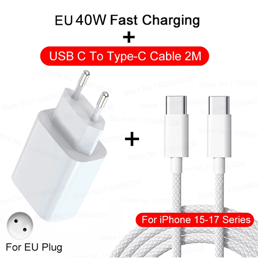 PD 40W Phone Fast Charger For iPhone 17 16 15 14 13 12 11 Pro Max 8 Plus iPad Fast Charging Type C Charge Cable USB C Data Line