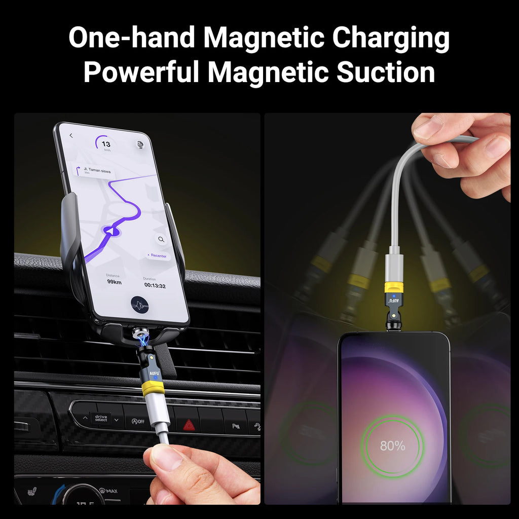 AUFU 540 Degree Rotating Magnetic Adapter USB to Type-C Charging Cable Magnetic USB C Female Converter for iPhone17 Mobile Phone