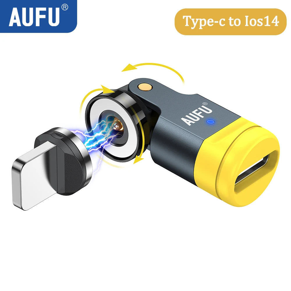 AUFU 540 Degree Rotating Magnetic Adapter USB to Type-C Charging Cable Magnetic USB C Female Converter for iPhone17 Mobile Phone