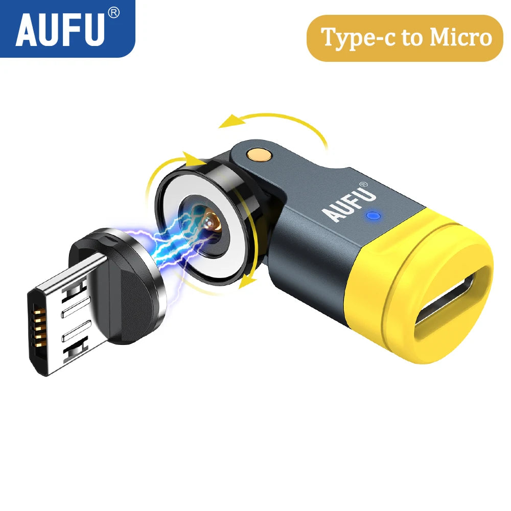AUFU 540 Degree Rotating Magnetic Adapter USB to Type-C Charging Cable Magnetic USB C Female Converter for iPhone17 Mobile Phone