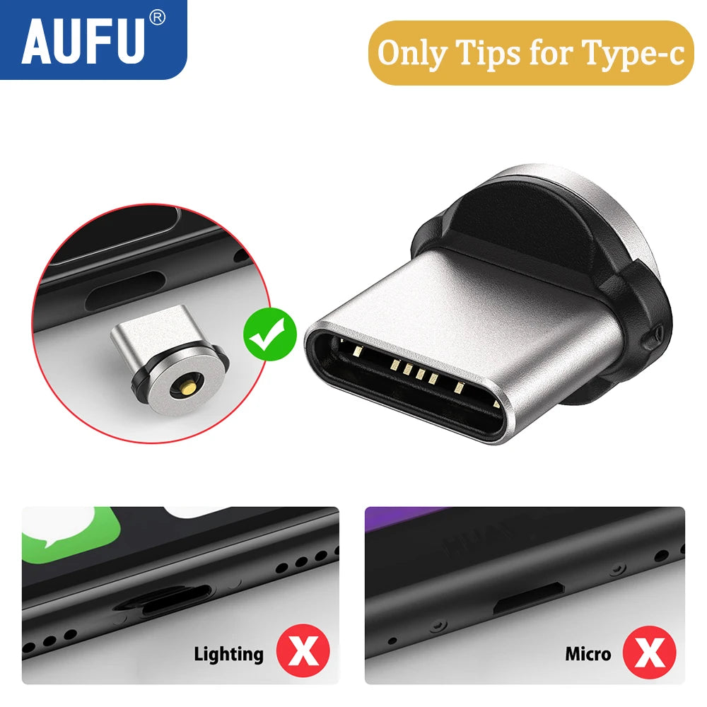 AUFU 540 Degree Rotating Magnetic Adapter USB to Type-C Charging Cable Magnetic USB C Female Converter for iPhone17 Mobile Phone