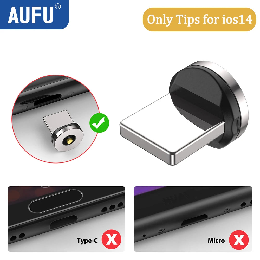 AUFU 540 Degree Rotating Magnetic Adapter USB to Type-C Charging Cable Magnetic USB C Female Converter for iPhone17 Mobile Phone