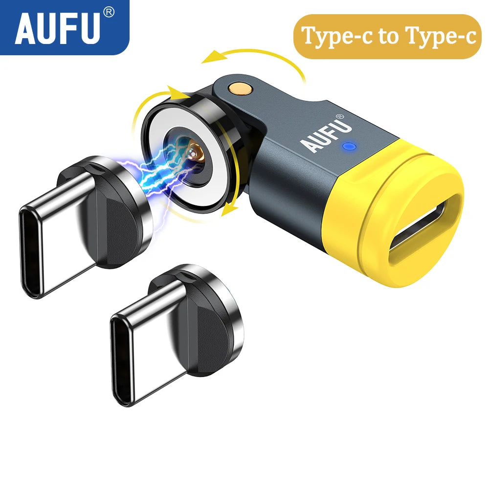 AUFU 540 Degree Rotating Magnetic Adapter USB to Type-C Charging Cable Magnetic USB C Female Converter for iPhone17 Mobile Phone