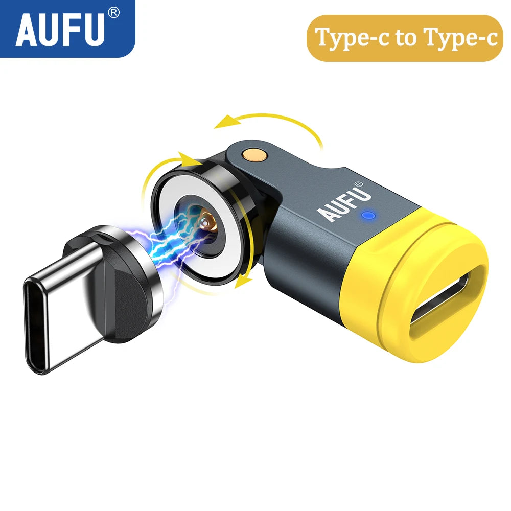 AUFU 540 Degree Rotating Magnetic Adapter USB to Type-C Charging Cable Magnetic USB C Female Converter for iPhone17 Mobile Phone