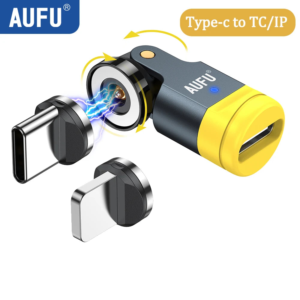 AUFU 540 Degree Rotating Magnetic Adapter USB to Type-C Charging Cable Magnetic USB C Female Converter for iPhone17 Mobile Phone